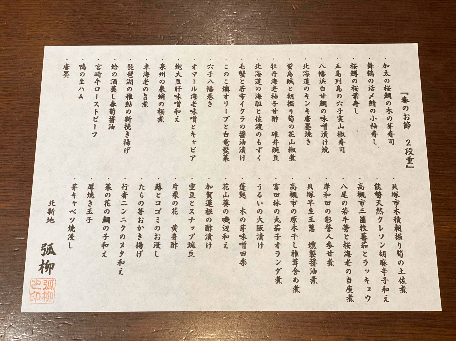 春のお節 内容おしながき