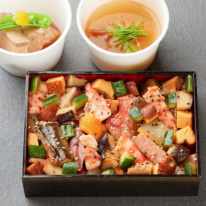 悶絶ちらし、季節の逸品、お椀物3点セット